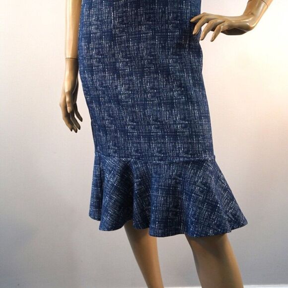Sugar Lips Dress Sz S Square Neck Sleeveless Ruffle Hem Knee Length Tweed Patern - Picture 3 of 11